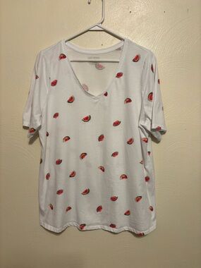 Lane Bryant Watermelon Print Tee 14/16 V Neck Summer Top